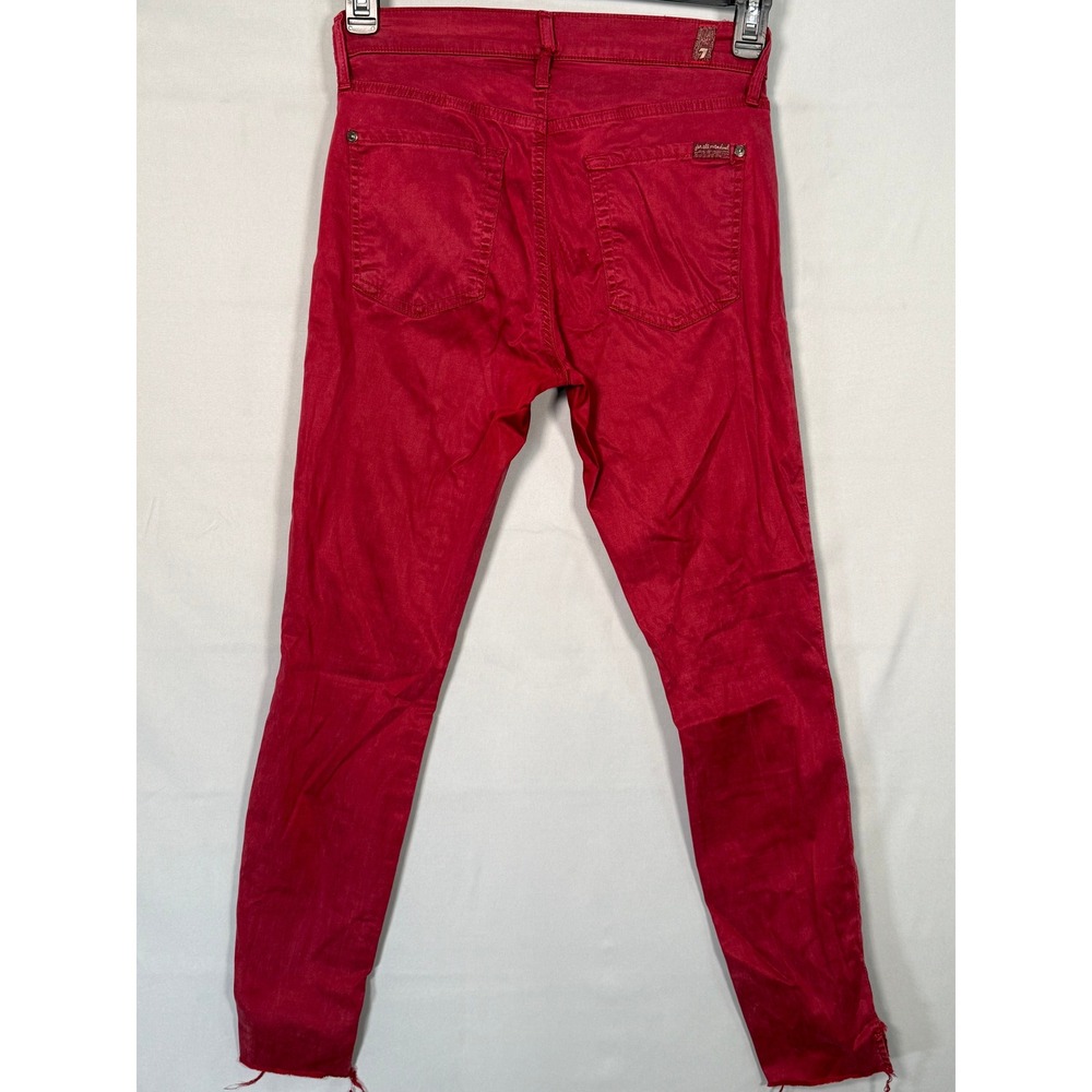 7 For All Mankind Ankle Gwen Red Skinny Jeans Raw Frayed Step Hem Size 27 - Picture 11 of 13